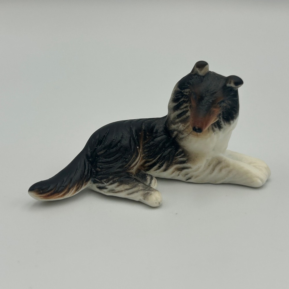 Vintage Miniature Collie Dog Bone China Figurine Japan Mini Stocking Stuffer